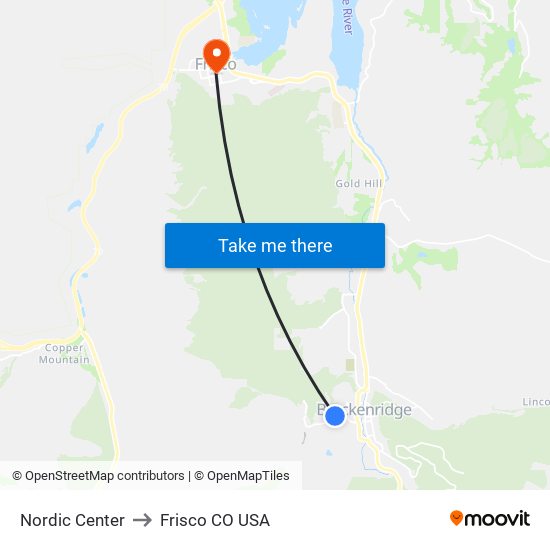 Nordic Center to Frisco CO USA map