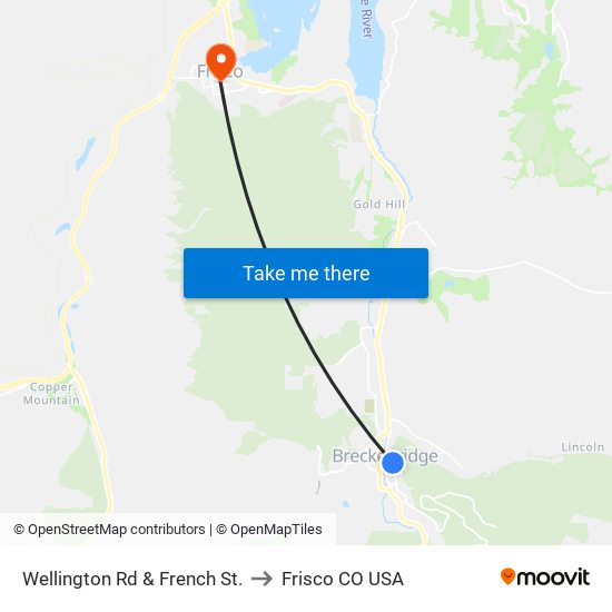 Wellington Rd & French St. to Frisco CO USA map