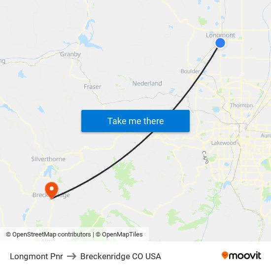 Longmont Pnr to Breckenridge CO USA map