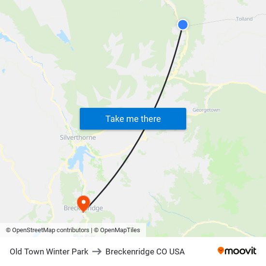 Old Town Winter Park to Breckenridge CO USA map