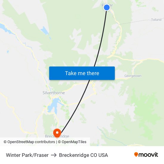 Winter Park/Fraser to Breckenridge CO USA map