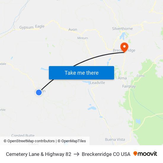 Cemetery Lane & Highway 82 to Breckenridge CO USA map