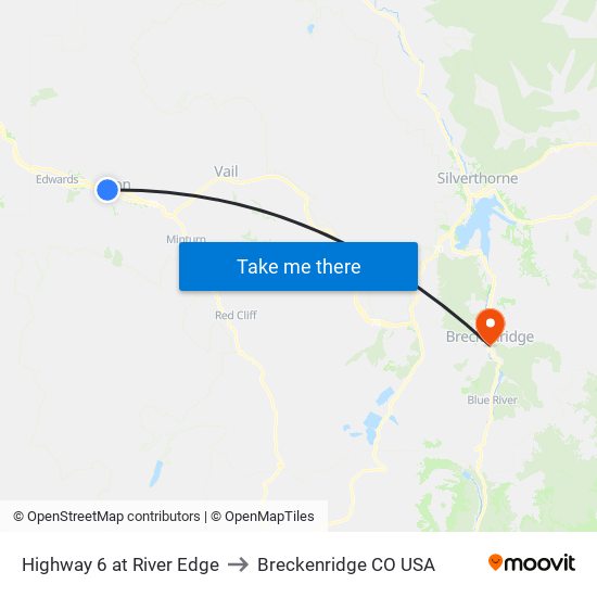 Highway 6 at River Edge to Breckenridge CO USA map