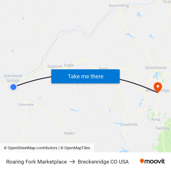 Roaring Fork Marketplace to Breckenridge CO USA map