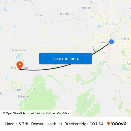 Lincoln & 7th - Denver Health to Breckenridge CO USA map