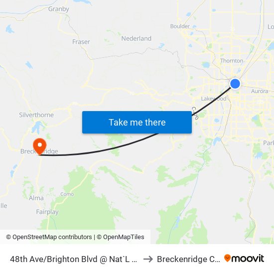 48th Ave/Brighton Blvd @ Nat`L Western Ctr to Breckenridge CO USA map