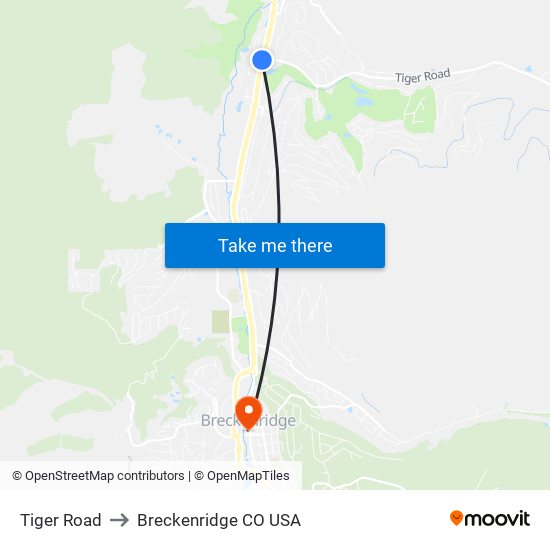 Tiger Road to Breckenridge CO USA map