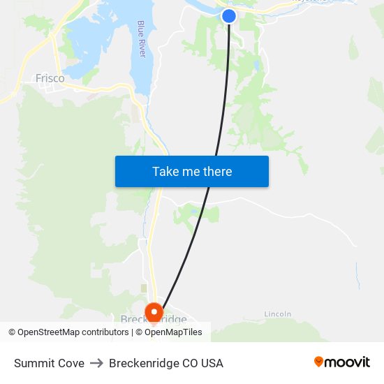 Summit Cove to Breckenridge CO USA map