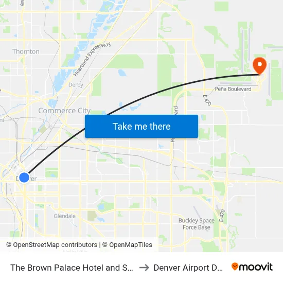 The Brown Palace Hotel and Spa to Denver Airport DEN map