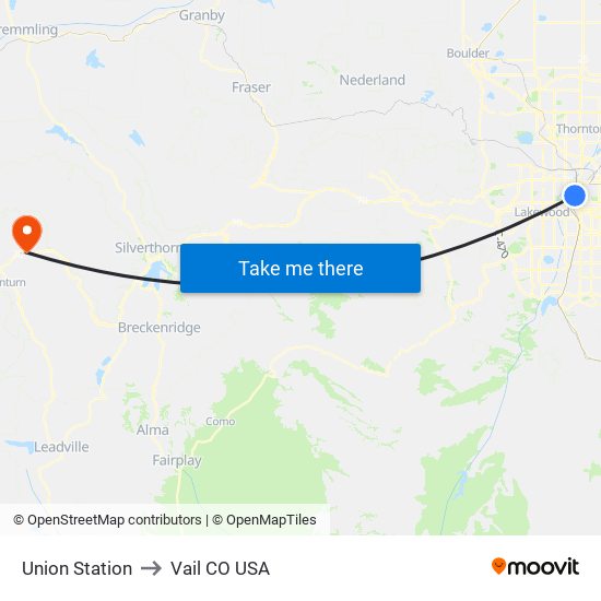 Union Station to Vail CO USA map
