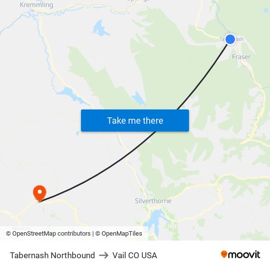 Tabernash Northbound to Vail CO USA map