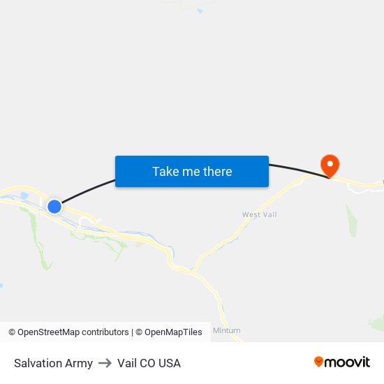 Salvation Army to Vail CO USA map