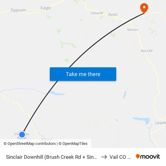 Sinclair Downhill (Brush Creek Rd + Sinclair Rd) to Vail CO USA map