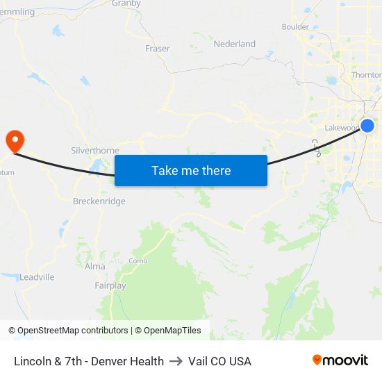 Lincoln & 7th - Denver Health to Vail CO USA map