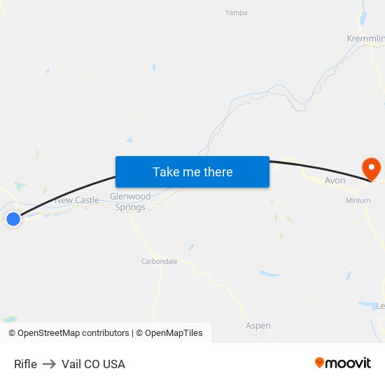 Rifle to Vail CO USA map