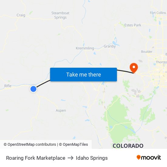 Roaring Fork Marketplace to Idaho Springs map