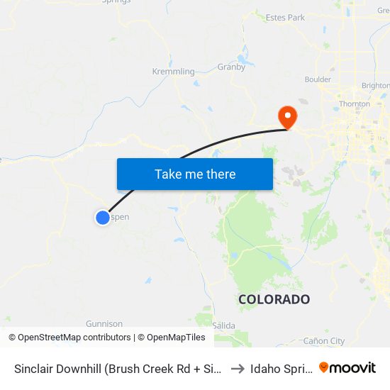 Sinclair Downhill (Brush Creek Rd + Sinclair Rd) to Idaho Springs map