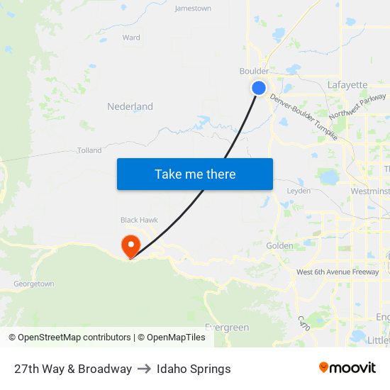 27th Way & Broadway to Idaho Springs map