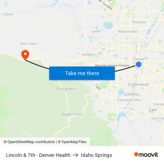 Lincoln & 7th - Denver Health to Idaho Springs map