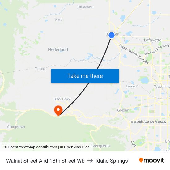 Walnut Street And 18th Street Wb to Idaho Springs map
