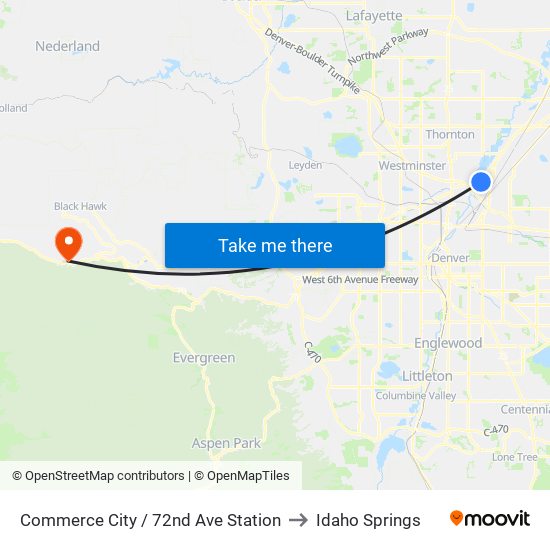 Commerce City / 72nd Ave Station to Idaho Springs map