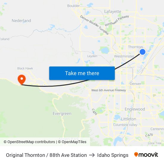 Original Thornton / 88th Ave Station to Idaho Springs map
