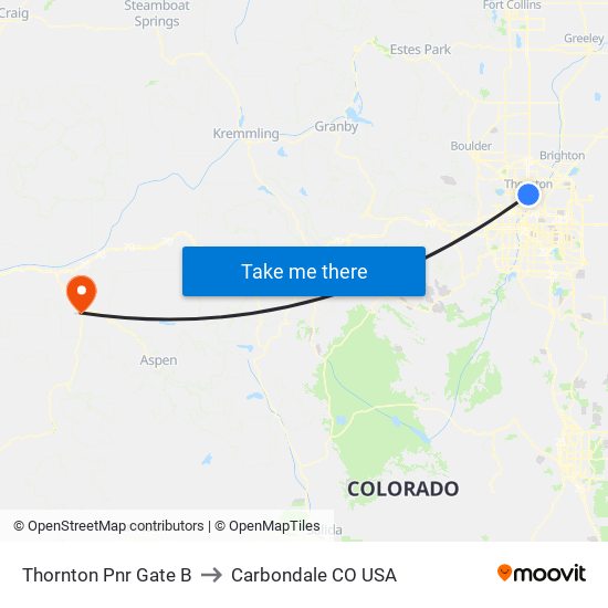 Thornton Pnr Gate B to Carbondale CO USA map