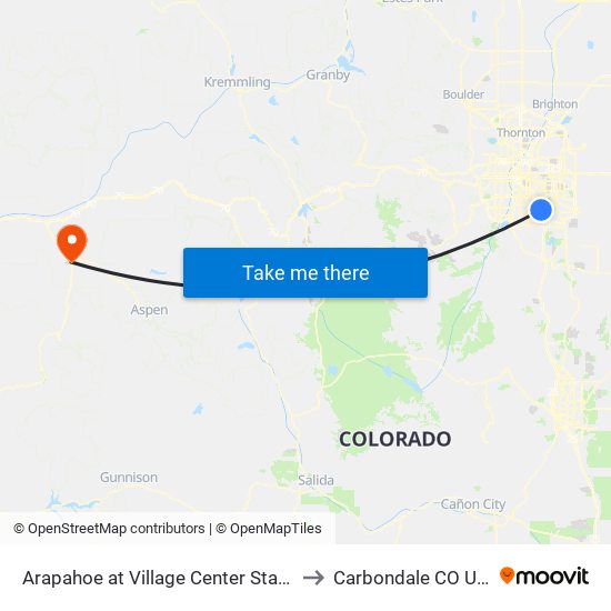 Arapahoe at Village Center Station to Carbondale CO USA map