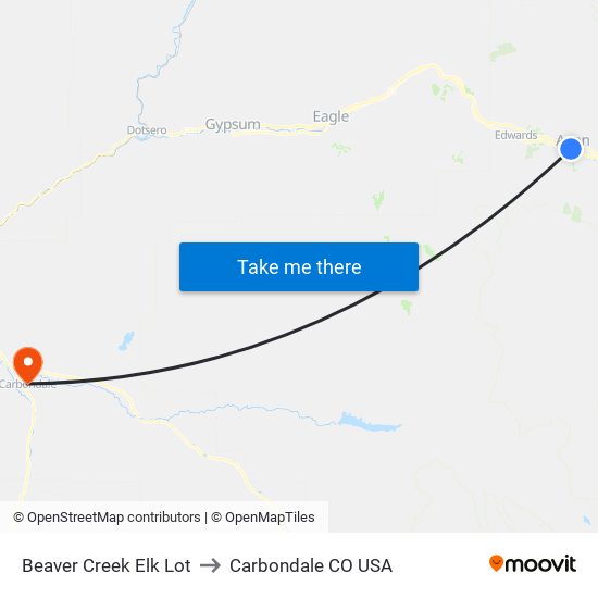 Beaver Creek Elk Lot to Carbondale CO USA map