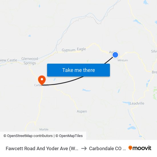 Fawcett Road And Yoder Ave (Walmart) to Carbondale CO USA map