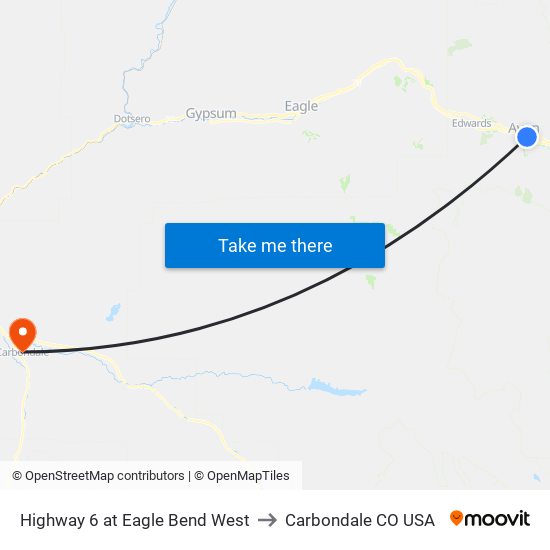 Highway 6 at Eagle Bend West to Carbondale CO USA map