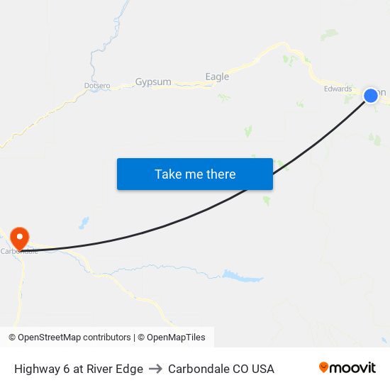 Highway 6 at River Edge to Carbondale CO USA map