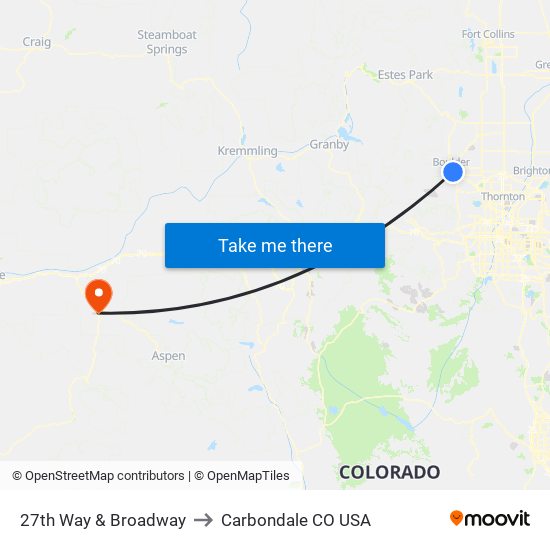 27th Way & Broadway to Carbondale CO USA map