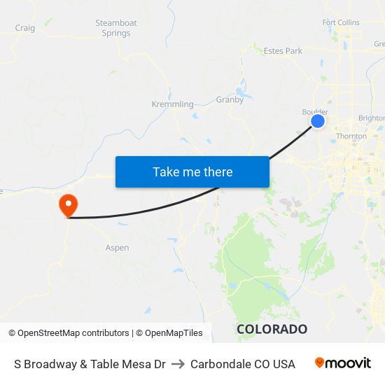 S Broadway & Table Mesa Dr to Carbondale CO USA map