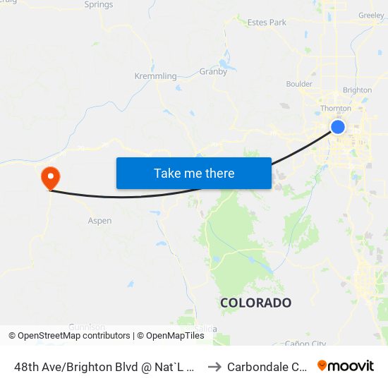 48th Ave/Brighton Blvd @ Nat`L Western Ctr to Carbondale CO USA map