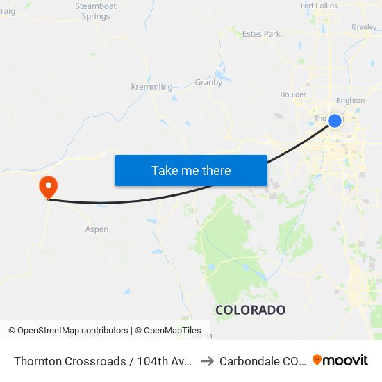 Thornton Crossroads / 104th Ave Station to Carbondale CO USA map