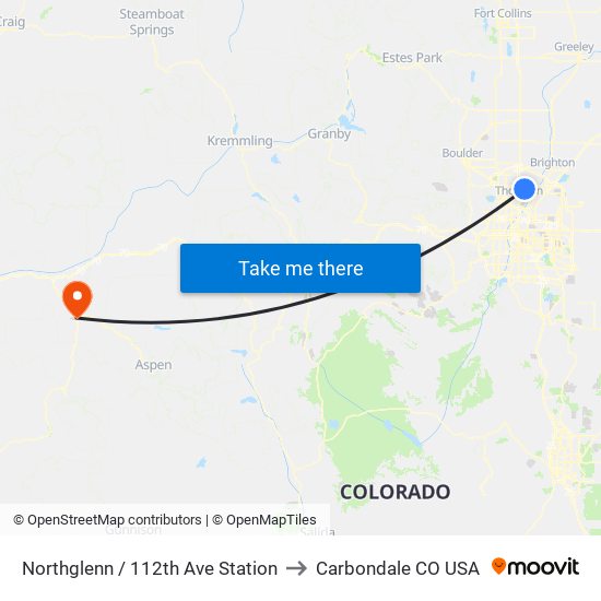 Northglenn / 112th Ave Station to Carbondale CO USA map