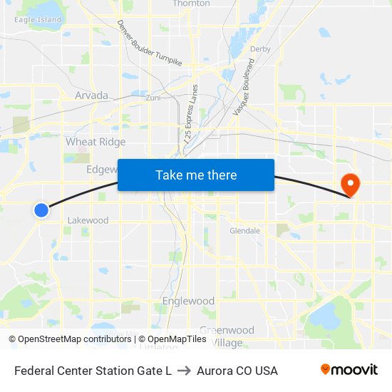 Federal Center Station Gate L to Aurora CO USA map