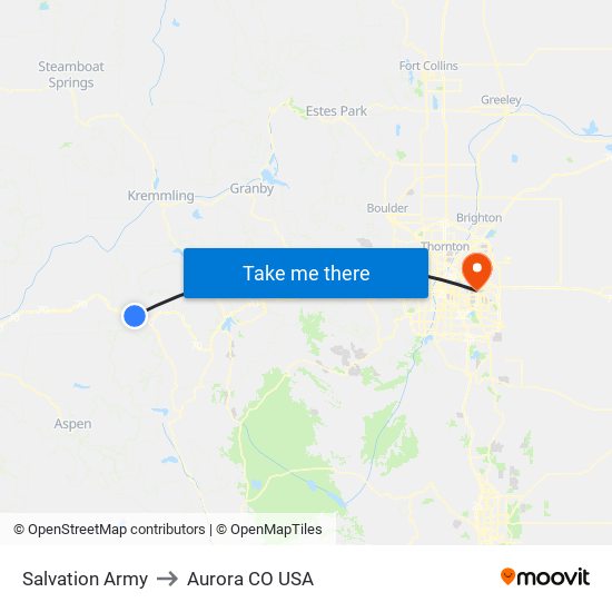 Salvation Army to Aurora CO USA map