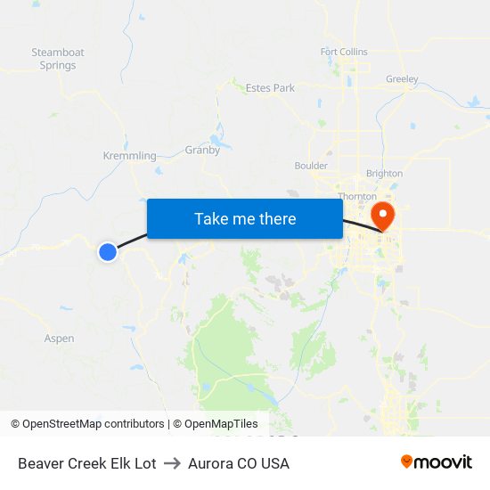 Beaver Creek Elk Lot to Aurora CO USA map