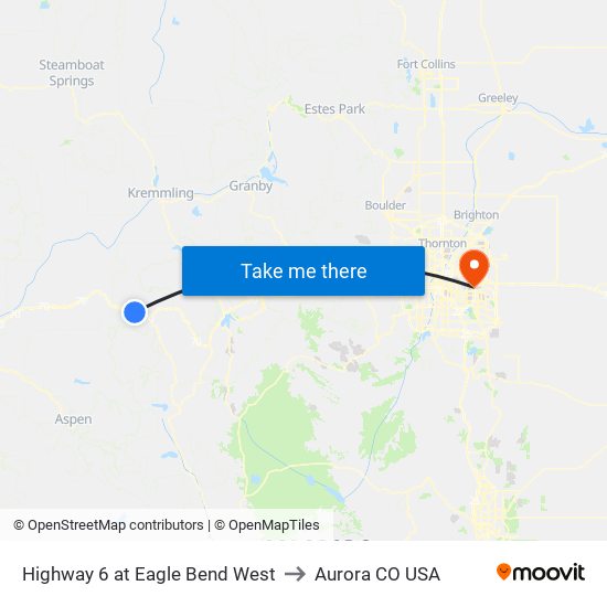 Highway 6 at Eagle Bend West to Aurora CO USA map