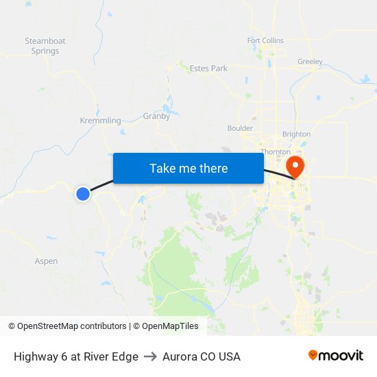 Highway 6 at River Edge to Aurora CO USA map