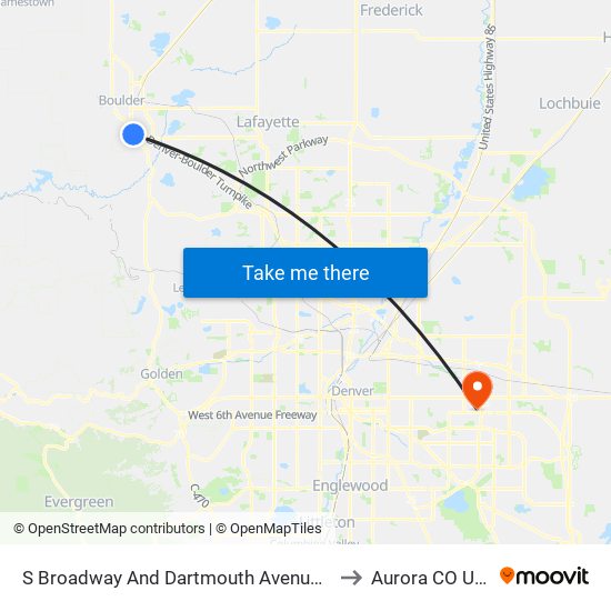 S Broadway And Dartmouth Avenue Nb to Aurora CO USA map