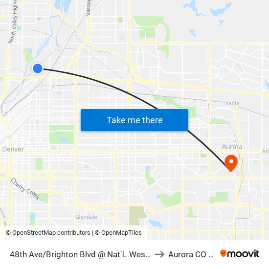 48th Ave/Brighton Blvd @ Nat`L Western Ctr to Aurora CO USA map