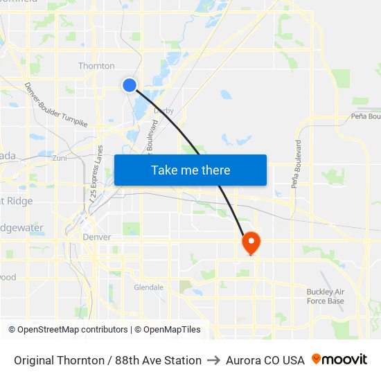 Original Thornton / 88th Ave Station to Aurora CO USA map