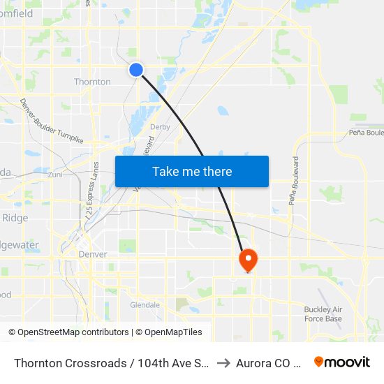 Thornton Crossroads / 104th Ave Station to Aurora CO USA map