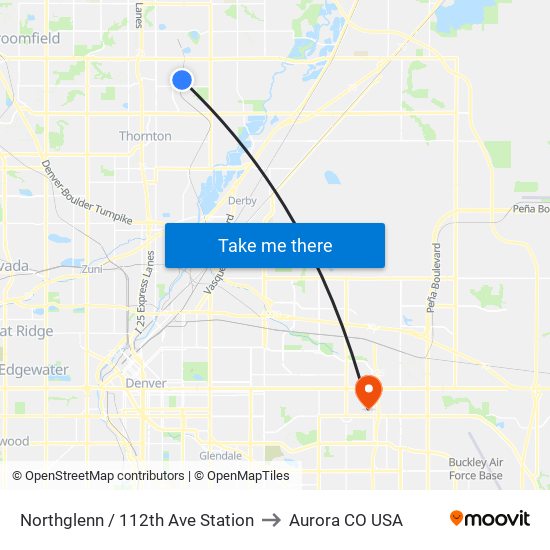 Northglenn / 112th Ave Station to Aurora CO USA map