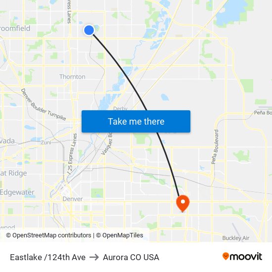 Eastlake /124th Ave to Aurora CO USA map