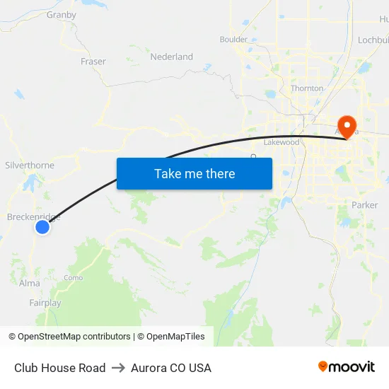 Club House Road to Aurora CO USA map