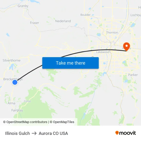 Illinois Gulch to Aurora CO USA map